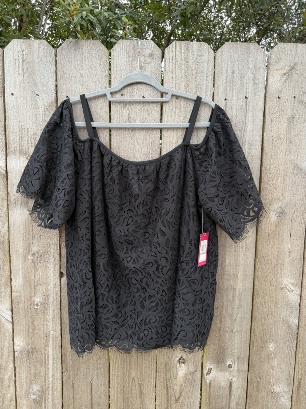 Vince Camuto Black Lace Cold-Shoulder Blouse